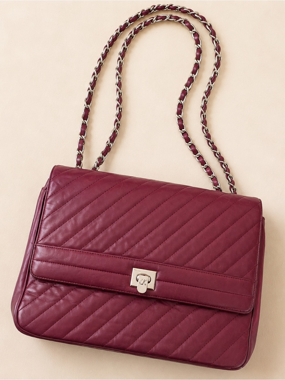 Vintage Morris Moskowitz Quilted Leather Chain Shoulder Bag - Maroon